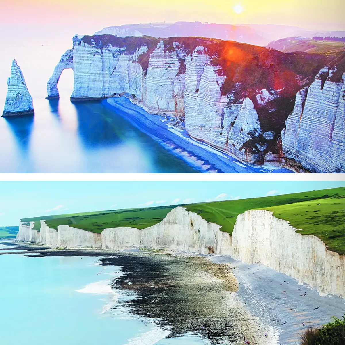 Limestone cliffs in France and England